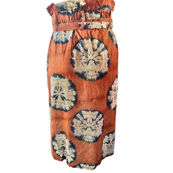 Anthropologie Porridge Skirt Size M Tie Pockets Rust Blue Off White Belt Cotton - Picture 4 of 12